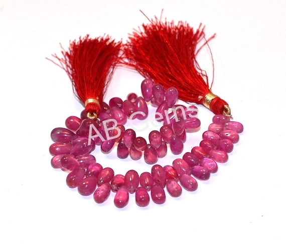 Natural Ruby Drop Shape Beads 4x6-6x11mm, Reddish Pink Ruby Pear