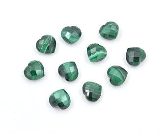 Natural Malachite Heart Shape Briolette 9.5x10 mm, Gemstone jewelry Making Things, Hand Crafted Carved Stone For Making Things 10 Pc