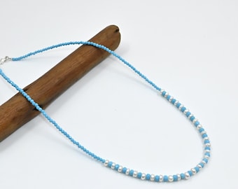 Turquoise ketting met facetkralen: blauwe turkoois ronde kralensieraden, zoetwaterparelskettingen, geboortesteen december