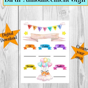 Birth announcement wall art sign, Birth stats, digital download, printable, new baby keepsake, instant download, DIY, fill your own