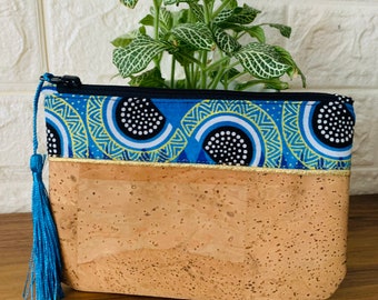 Personalized cork and wax makeup bag, eco-friendly beauty pouch, bridesmaid gift, handmade