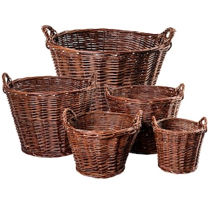 Weidenkorb 7 GRÖßEN Aufbewahrungskorb Kaminholzkorb Kartoffelkorb mit Henkel Obstkorb Füllkorb Kiepe Einkaufskorb Handgeflochten Bügelkorb