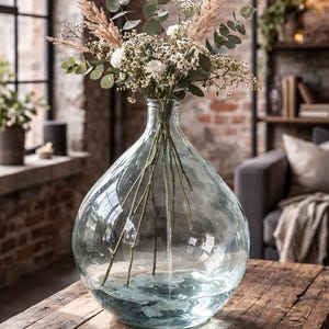 Blumenvase, Weinballon, Vase, Bodenvase, hellgrau/hellblau, Vintage, Loft, Weinflasche, Blumenttopf, Transaprent, Gärballon, Deko image 2
