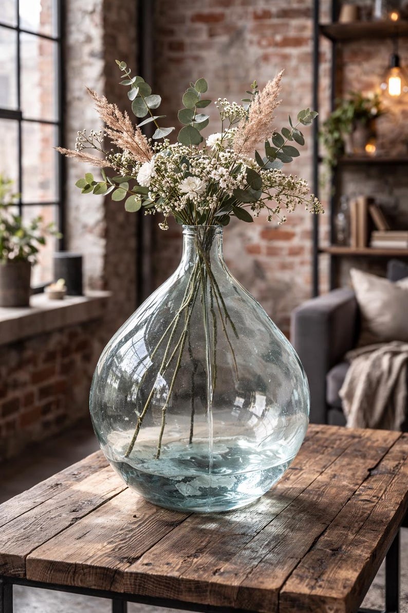Blumenvase, Weinballon, Vase, Bodenvase, hellgrau/hellblau, Vintage, Loft, Weinflasche, Blumenttopf, Transaprent, Gärballon, Deko image 2