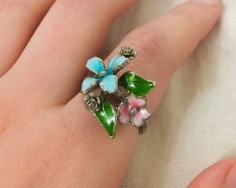 ピンクリリーフラワーエナメルリング スターリングシルバー ラストワン