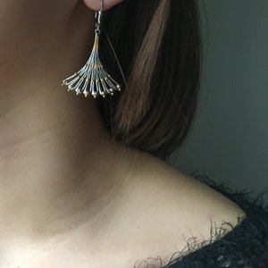 Fan Silver Earrings, Elegant silver earrings, Armenian style jewellery, Open triangle earring, Silver and gold jewellery