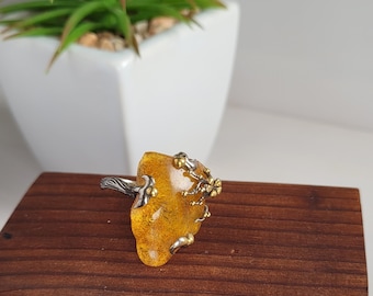 Amber Ring Honey Baltic Sterling Silver 925 Handmade