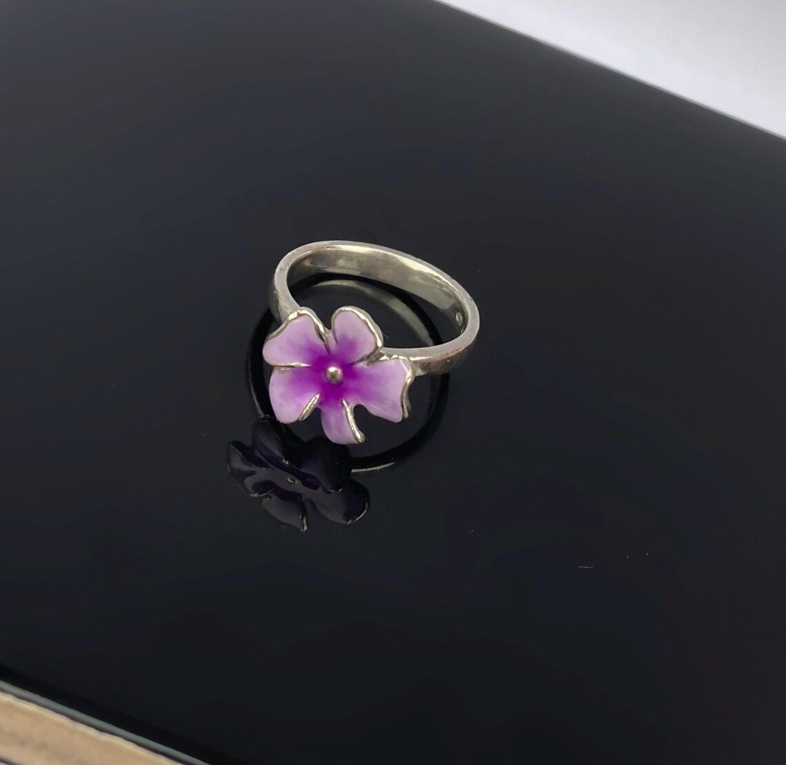 Sterling Silver Floral Ring With Enamel, Handmade Colorful Flower ...