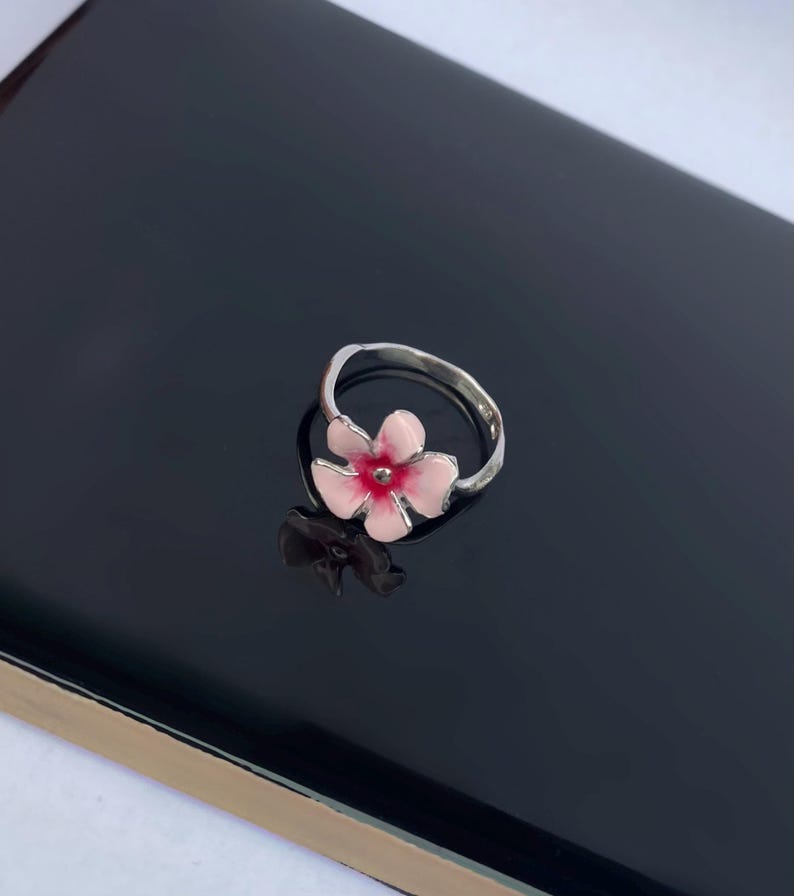 Handmade Sterling Silver Enamel Flower Ring, Blossom Jewelry - Etsy