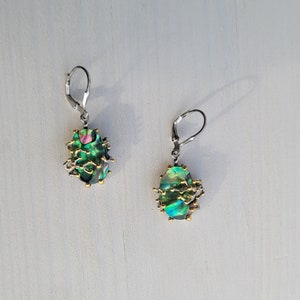 Abalone Shell Earrings Sterling Silver 925, Handmade Shell Jewellery Elegant Gold Plated Abalone Drop Earrings Unique Sea Shell Jewelry Gift