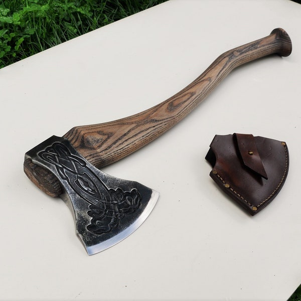 Custom axe "Two Celtic Dragons"-D2 Steel- Fireplace tool- felling, chopping and splitting axe. 6th anniversary gift. Unique Gift for men.