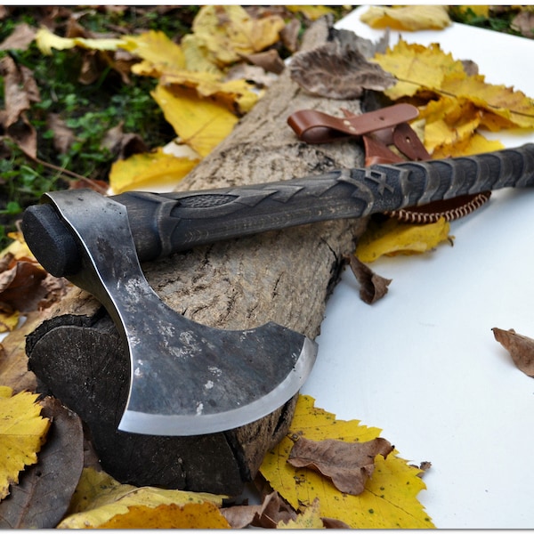 Viking Axe "Battle Cocoon"- Rune "Inguz" is a symbol of Internal growth. Physical, emotional, mental, spiritual gift. 6th Anniversary Gift.