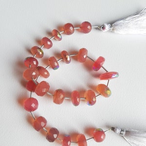 AAA+++1 Strand Dyed Rainbow Mistik Aurora Pink Chalcedony Faceted Rondelle Beads/Natural Chalcedony Beads/9.30mm to 14.20mm/12&quot; Length.