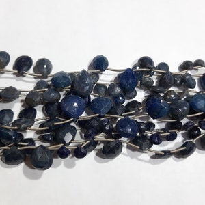 AA++1 Strand Natural Blue Sapphire Faceted Heart Shape Beads/Blue Sapphire Faceted Pear Shape Beads/8&quot; Length.