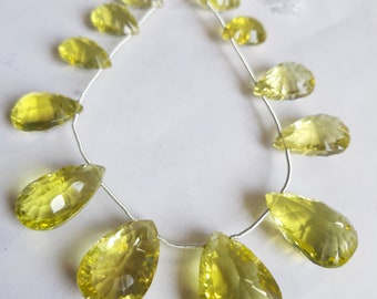 AAA+++1 Strand Natural Lemon Concave Cut Stone Pear Shape Beads/Lemon Concave Cut Stone Shape Beads/11.00x15.40mm to 16.50x23.00mm/9"/12ps.