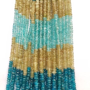 AAA+++1 Strand Natural apatite multi faceted rondelle beads/sky,blue,yellowish green  apatite faceted rondelle beads/13&quot;long