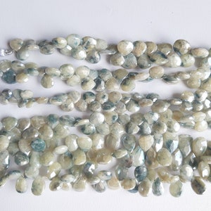AAA+++1 Strand Coated Silverite Natural Blue Sapphirine Sillimanite Cordierite Rock Faceted Heart And Pear Shape Beads.