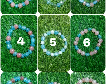 AAA+++1 Bracelet Silverite Dyed Chalcedony Carving & Round Beads Bracelet/Handmade Natural Chalcedony Stretchable Beads Bracelet/7inches.