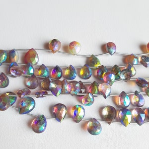 AAA+++1 Strand natural crystal rainbow mistik aurora faceted pear shape/ crystal pear shape/ 5.20mm*7.10mm to 9.70mm*14.50mm/9.75&quot; length