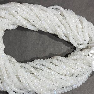 A+1 Strand rainbow white faceted rondelle beads/white rainbow Moonstone faceted rondelle beads/natural white rainbow faceted beads/15&quot;length