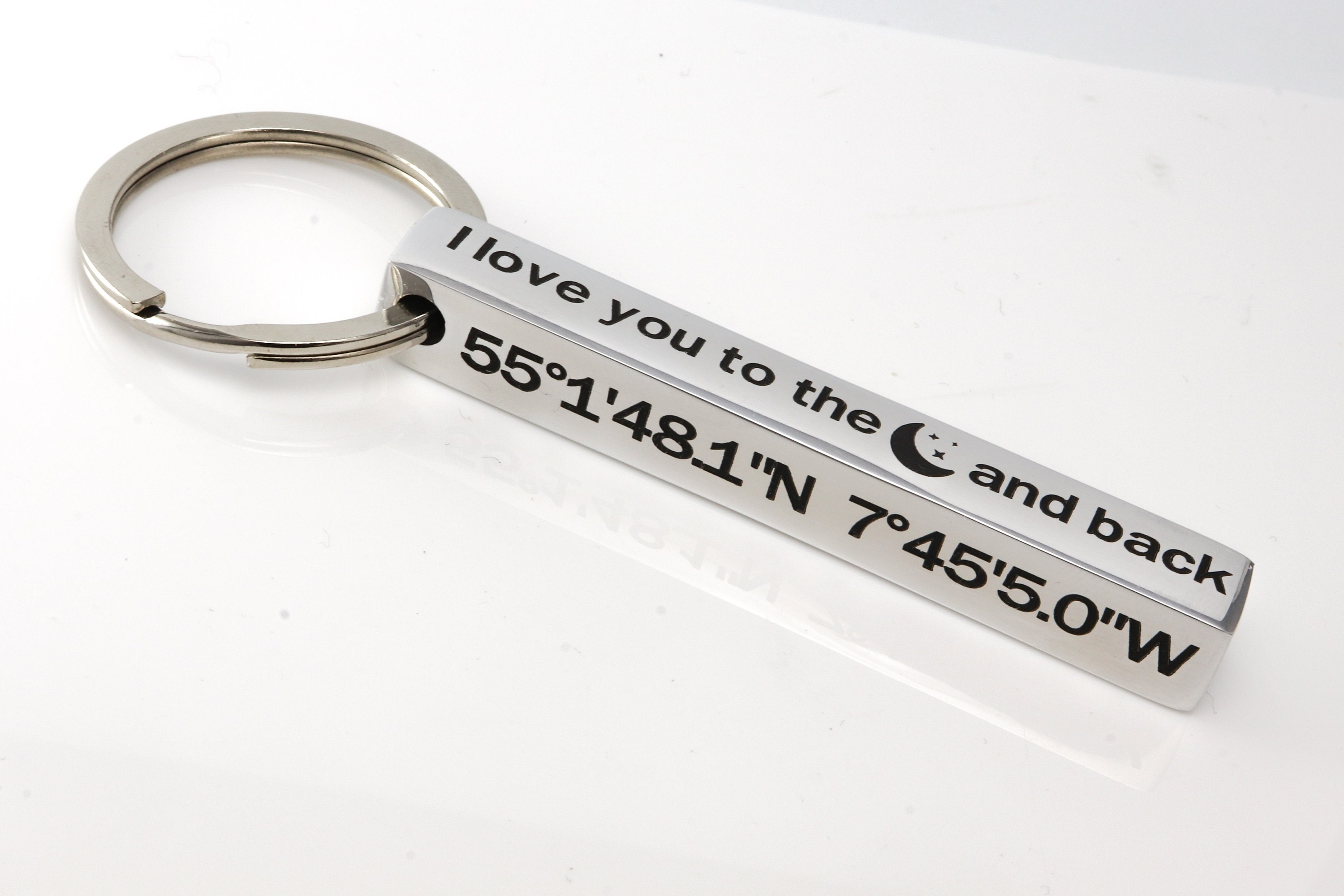 Mens valentine personalized keychain bar keychain 4 sided dad Etsy España