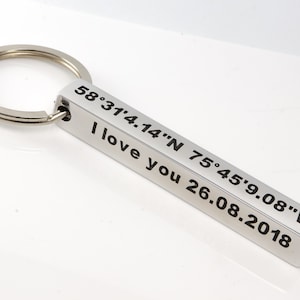 Personalized Bar Keychain,personalized Coordinate Keychain,Customize Bar Keychain,Men Keychain,Personalized men Bar Keychsain,Men Gift Key