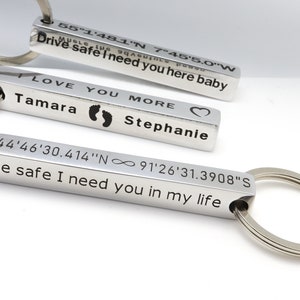 Roman Numeral Keychain, GPS Coordinates Keyring, Latitude Longitude Keychain, Custom Men Keychain, Personalize Mens Keychain, Custom Keyring