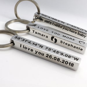 Custom Keyring, GPS Coordinates Keychain, Personalised Keychain, Custom Keychain Men, Bar Keychain, Handmade Keychain for Him, Keychain Gift