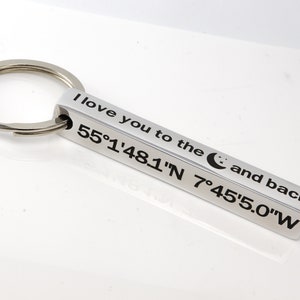 Custom Coordinates 4 Sides Keychain,Personalized Names Date Initials,Men Boy Family Boyfriend Wedding Gift,Anniversary keychain ,aluminum