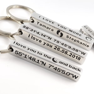 Custom Coordinates Bar Aluminum Keychain,Key chain,Personalized Keychain,Custom Keychain Men,Bar Keychain Hand Stamped Keychain for Him
