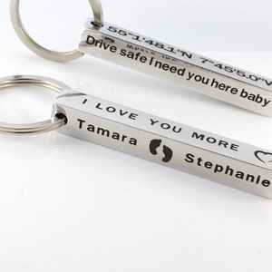 Custom Bar Keychain,Personalized Keychain,Custom Coordinates Keychain,Personalized Key ring,Customized Keyring,Husband Gift,Gift for men