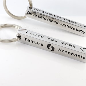 Personalized Bar Keychain,personalized Coordinate Keychain,Customize Bar Keychain,Men Keychain,Personalized men Bar Keychsain,Men Gift Key