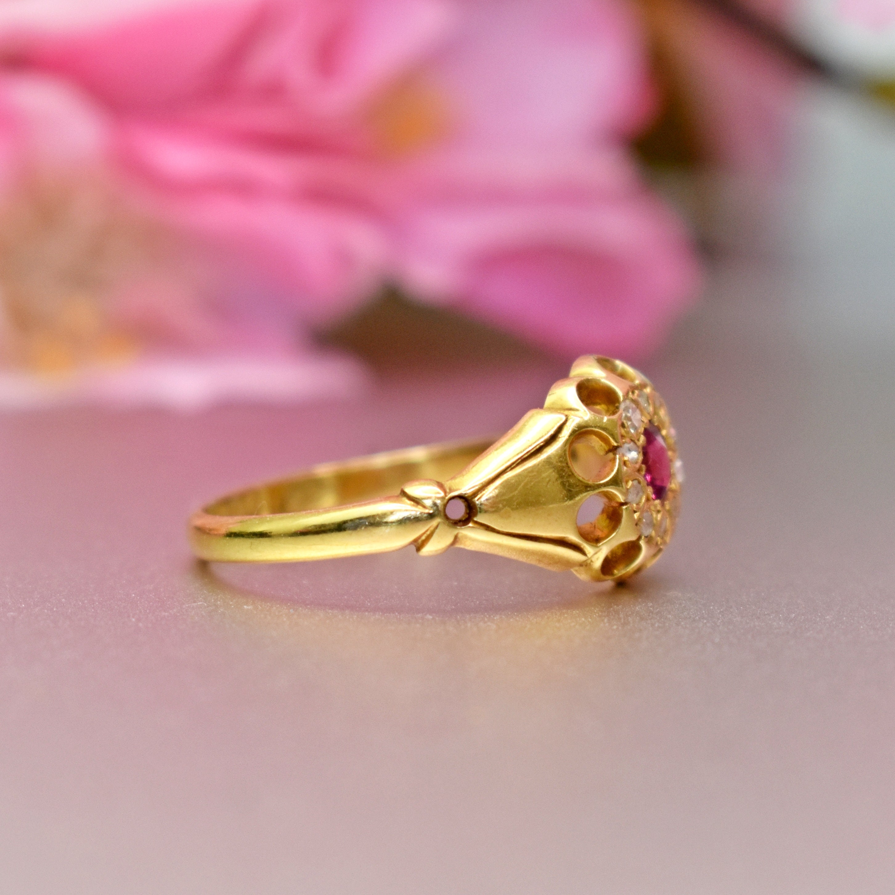 Fine Edwardian18 Ct Gold Ruby and Diamonds Ring, Chester