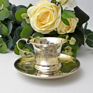 Antique Sterling Silver Cup and Saucer, Swags and Bows, Chester, 1910