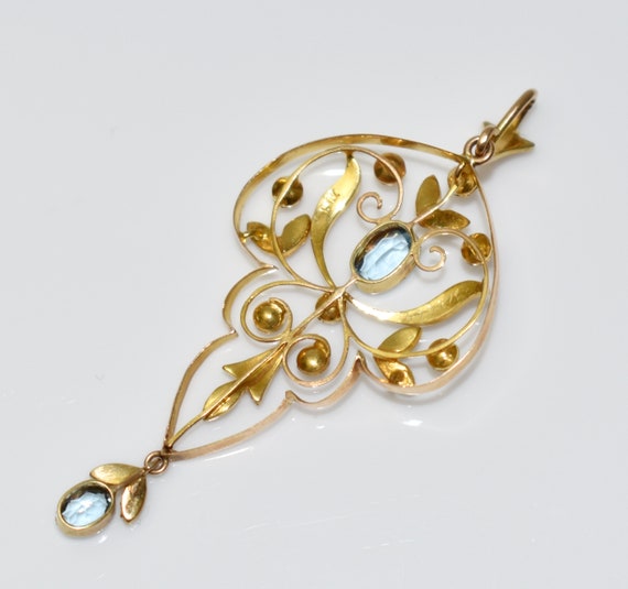 Fine Edwardian 15 ct Gold Art Nouveau Aquamarine … - image 8