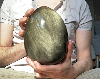 XL Golden Sheen Obsidian Crystal Egg: Teotihuacan Mexico, 7.5"