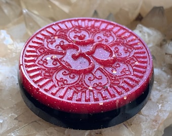 Orgonite® Chakra Healing OM Symbol - Red Flame EMF Shield - 5G Pocket Protector - Orgone Generator®