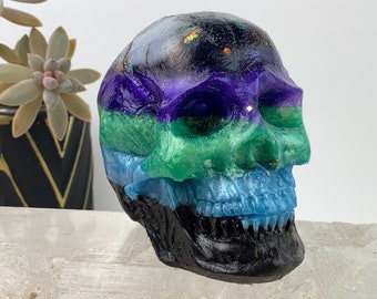 Orgonite Crystal Skull: Rainbow Hematite, Lapis & EMF Protection