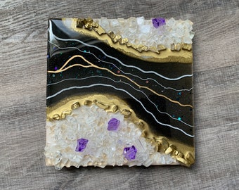 Resin Art Geode - Hanging Wall Art - Holographic Galaxy