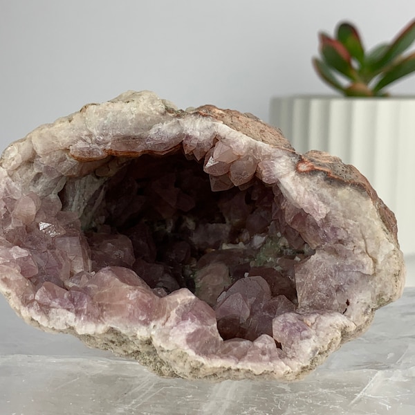 Raw Pink Amethyst Crystal Geode: Natural Mineral Specimen, 277 grams