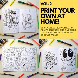 Printable PDF Vol.2 colouring book - kawaii, cute, doodles, art, characters, cartoons, rainy day, illustration, humour, fun, lockdown, iso