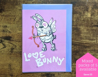 Love Bunny! A5 greeting card, blank inside - birthdays, special occasions, thank you, love, valentines, heart, bunny, card, greetings, art