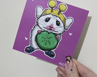 Kawaii hamster dinky art print, cucumber, adorable, pink, character, cartoon, foodies, art print, gift ideas