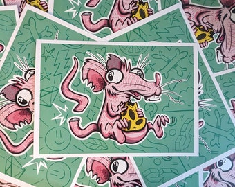 PINK RAT! A4 print - pet lovers, doodle, cute, cartoon, rat, mouse, digital art, wall art, art print, illustration, art