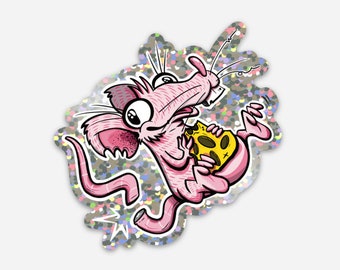 Pink ratty glitter sticker! Kawaii, cute, pet lovers, stickers, slaps, vinyl, shiny, sparkle