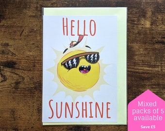 Hello Sunshine - A5 greeting card, blank inside - birthdays, special occasions, thank you, happy, sunny, cartoon, fun, cute, card, greetings
