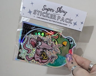 Sticker pack! Super Shinies - animals, wildlife, cartoons, mushrooms, funghi, trippy, kawaii, cute, glitter, pattern, retro, stickers, decal