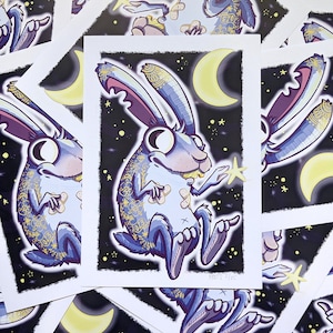 LUNAR BUN! A4/A3 print - rabbit, bunny, moon, night sky, stars, lunar new year, tattoos, wall art, art print, illustration, art