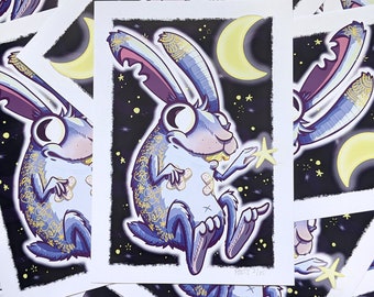 LUNAR BUN! A4/A3 print - rabbit, bunny, moon, night sky, stars, lunar new year, tattoos, wall art, art print, illustration, art