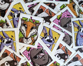 Sticker pack! Wild Thangs series 1 - animals, wildlife, cartoons, fox, pigeon, badger, rabbit, vinyl, bunny, pattern, retro, stickers, decal